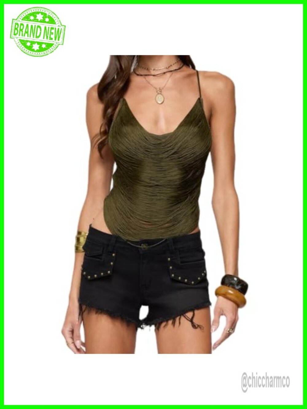 Fringe Cowl Neck Crop Top Sleeveless Backless Y2K Rave Party Tank Top